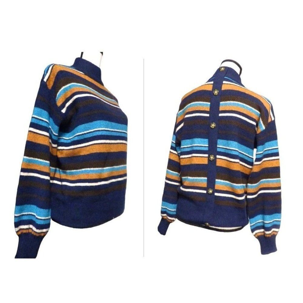 St. John’s Bay women’s Mock Neck, Button Back Striped Sweater, M
